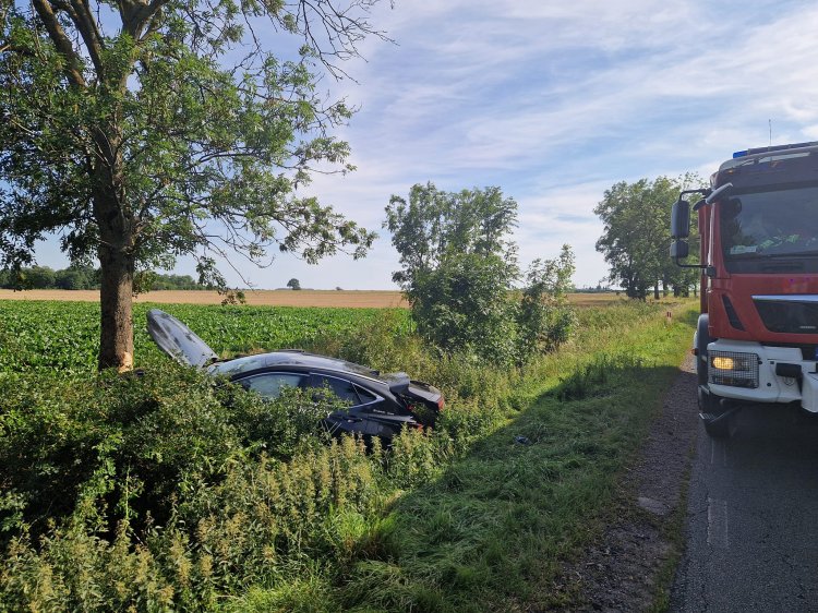 Lexus wypadł w zdrogi i uderzył w drzewo. 